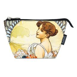 Dámska kozmetická taška na zips Summer Alfons Mucha, 11x18x8 cm