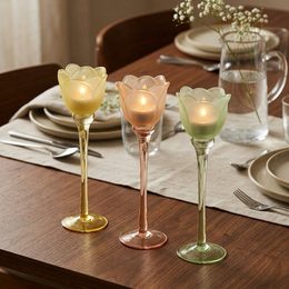 Skleněný svícen ve tvaru tulipánu fialový/růžový 1ks, 19x8,5 cm