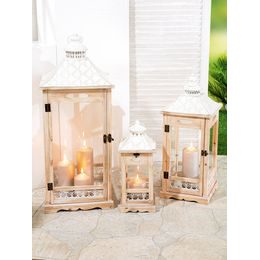 Drevený lampáš Legno biely/hnedý 1ks, 47-62 cm