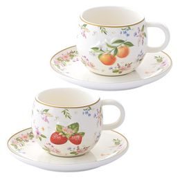 Porcelánová sada šálek s podšálkem na espresso 2ks Fancy Fruit jahoda/pomeranč 120ml, Easy Life