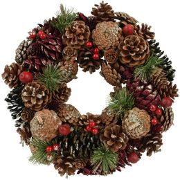 Vánoční dekorace věnec s šiškami a bobulemi, 7x33 cm