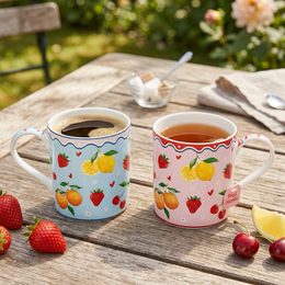 Porcelánové hrnky na kávu/čaj 2ks Fruit Mania 350ml, Easy Life