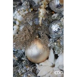 Vianočná sklenená ozdoba s bielym dekorom zlatá 1ks, 10 cm