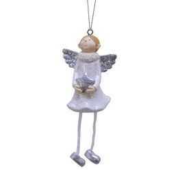 Keramický anděl se svícnem krémový, 11x15x19,6 cm