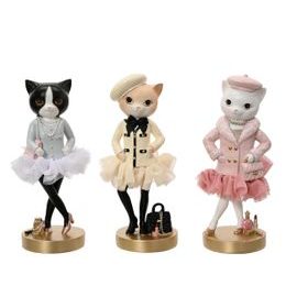 Dekorace figura kočičí dáma v outfitu 1ks, 4x7,2x18x5cm
