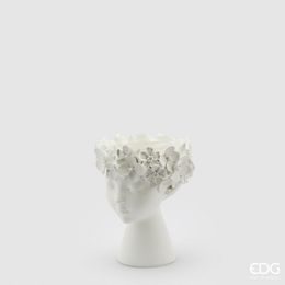 Váza hlava ženy Ofelia s květinami bílá, 24x19 cm