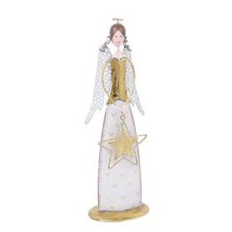 Vánoční dekorace kovový anděl bílo-zlatý 1ks, 9,5x29,5x7cm