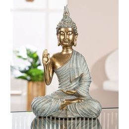 Dekorace dřevěný anděl na podstavci se zlatými křídly, 20x12x64 cm