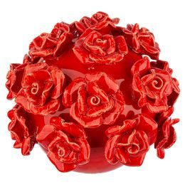 Keramická dekorace koule s růžemi červená, 13,5 x 12 cm