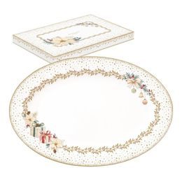 Vánoční servírovací oválný podnos na cukroví White Elegance 35x23,5cm, Easy Life