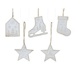 Vianočná drevená ozdoba biela 1ks, 0,9x7x7 cm