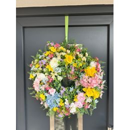 Jarní dekorace věnec na dveře třešeň bílo-růžový, 40-45 cm