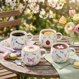 Porcelánový hrnek se sítkem a pokličkou na čaj Fancy Garden 450ml, Easy Life