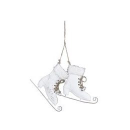 Vánoční dekorace závěsné kovové brusle bílé, 18x25x3 cm