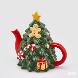Vánoční porcelánová konvice na čaj ve tvaru stromu, 18x20x13 cm