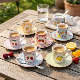 Porcelánové šálky s podšálky na espresso 6ks Fruit Mania 100ml, Easy Life