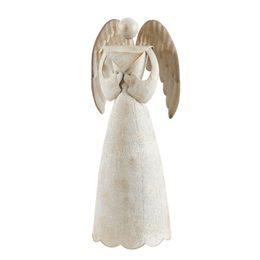 Dekorácia kovový modliaci sa anjel bielo-zlatý, 63,5x28x23,5 cm