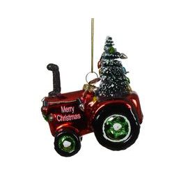 Vianočná sklenená ozdoba traktor, 8,3x5,7x9,7 cm