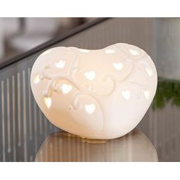 Porcelánová dekorace srdce s LED osvětlením bílé, 8,5x10x5 cm