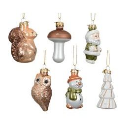 Vianočná sklenená mini ozdoba príroda 1ks, 4x7,5 cm