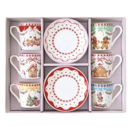 Vánoční sada šálek a podšálek na espresso 6ks Sweet Christmas 100ml, Easy Life