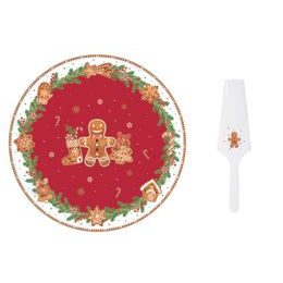 Vánoční porcelánový podnos na dort s lopatkou 32cm Fancy Gingerbread, Easy Life