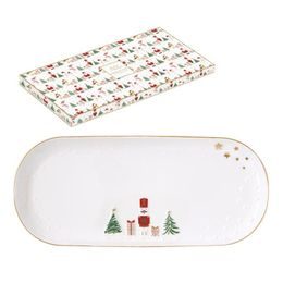 Vánoční porcelánový podnos na cukroví Let it Snow 34x15 cm, Easy Life