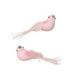 Vánoční dekorace ptáček na klipu růžový s flitry 2ks, 12x3,5x4cm