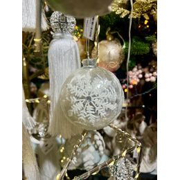 Vánoční skleněná ozdoba Marik bílá s ornamenty 1ks, 8 cm