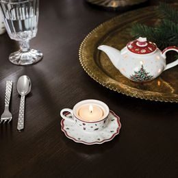 Vánoční adventní svícen na 4 čajové svíčky červený, 15x45x9 cm