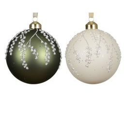 Vianočná sklenená ozdoba guľa zelená/biela matná 1ks, 10 cm