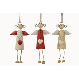 Vánoční dekorace dřevěný anděl na zavěšení natur/bílá/červená 1ks, 9,5x18x4cm