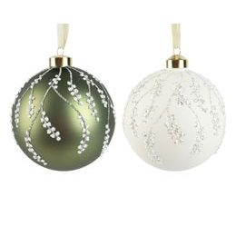 Vánoční skleněná ozdoba koule zelená/bílá matná 1ks, 12 cm