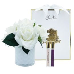 Côte Noire - Herringbone kytica 5 ruží s parfémami White Roses v bielej váze