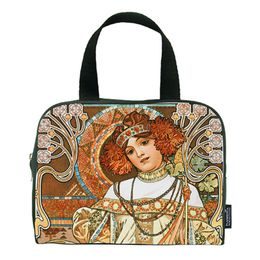 Dámska cestovná taška na zips Autumn Alfons Mucha, 24x18x7 cm