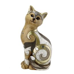 Mačka "Minos" hlava doprava zlatá / hnedo / béžová 9x14x27,5 cm