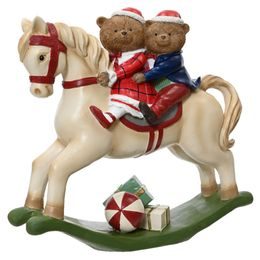 Vánoční dekorace houpací kůň s medvídky, 36,5x12,5x33,5 cm