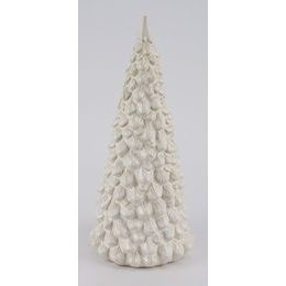 Vánoční dekorace keramický zasněžený strom béžovo-krémový, 8,5x8,5x19,9 cm