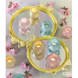 Skleněný svícen ve tvaru tulipánu fialový/růžový 1ks, 28x8,5 cm