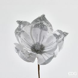 Květina magnolie bílá/stříbrná, 25x22 cm