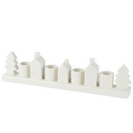 Porcelánový svietnik na dlhé sviečky s domčekmi, 34,2x4,8x8,7 cm