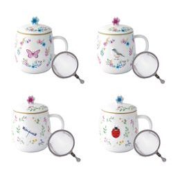 Porcelánový hrnek se sítkem a pokličkou na čaj Fancy Garden 450ml, Easy Life