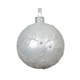 Vánoční skleněná bílá ozdoba s ornamenty, 8 cm