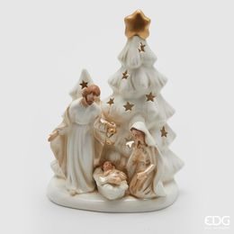 Svätá rodina pod vianočným stromom biela / zlatá, 24 cm