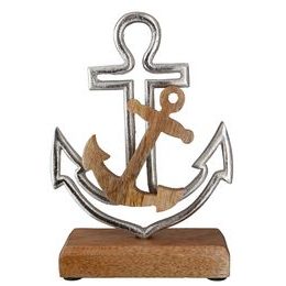 Kovová dekorace kotva na dřevěném klínku, 5x14x20 cm
