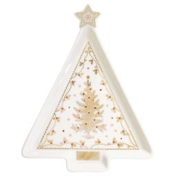 Vianočný porcelánový tanier v tvare vianočného stromčeka Christmas Lights 21x16cm, Easy Life