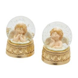 Vánoční dekorace sněžítko na zlatém podstavci s andělem 1ks, 9x7 cm