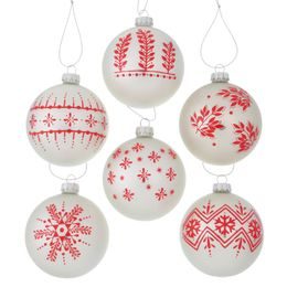 Vánoční skleněná ozdoba Marik bílá s ornamenty 1ks, 8 cm