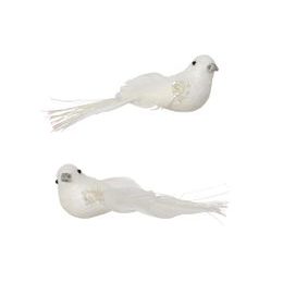 Vánoční dekorace ptáček na klipu bílý s flitry 2ks, 12x3,5x4cm