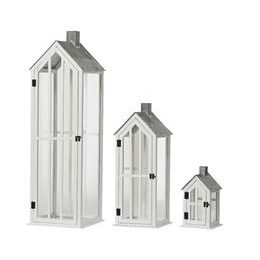 Drevený lampáš v tvare domčeka biely 1ks, 29-95 cm